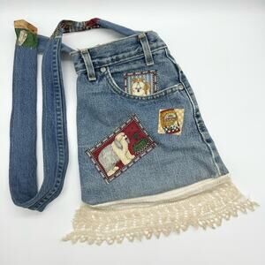 Custom‎ Handmade Denim Grannycore Quiltwork Patch Lace Shoulder Bag Boho Hippie
